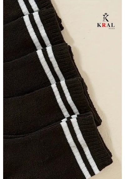 Kral Socks Erkek Kadın 12 Çift Çizgili Kolej Tenis Çorabı Pamuklu Terletmez Çorap Siyah
