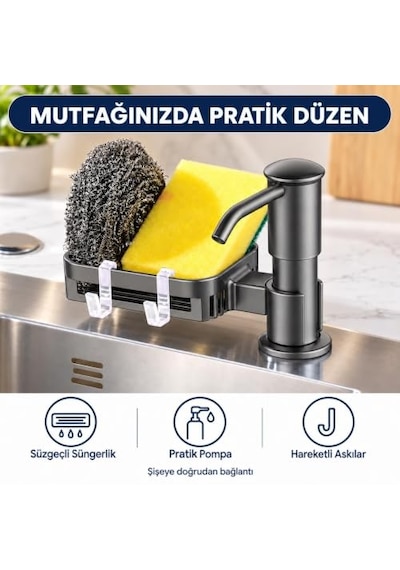 Valkyrie Tezgah Üstü Ankastre Sıvı Sabunluk Pompası 360 Döner Paslanmaz Sabun Dispenseri Siyah 12 Izgara
