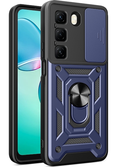 Teleplus İnfinix Hot 60i 4g Kılıf Magnetik Standlı Kamera Korumalı Slide Sürgülü Cover Kapak Lacivert