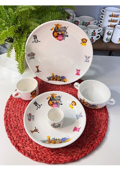5 Parça Safari Hayvanlar Model Çocuk Bebek Yemek Takımı Beslenme Çok Renkli
