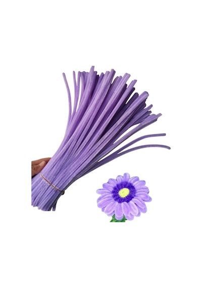 50 Adet Açık Mor Şönil, Çiçek Yapımına Uygun Tüylü Tel, 30 Cm 6mm