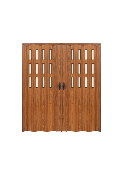 Faran Dekorasyon 170 x 215 Ceviz Renk Camlı Çift Açılım Pvc Akordiyon Kapı - FRNAKMODEL-0-155