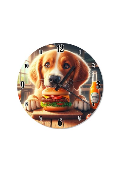 Sevimli Köpek Ve Hamburgeri Dekoratif Duvar Saati Çok Renkli Sevimli Köpek Ve Hamburgeri Dekoratif Duvar Saati Çok Renkli