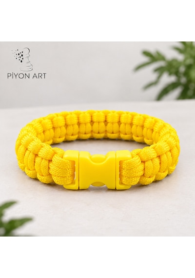 Piyonart El Yapımı Sarı Paracord Paraşüt İpi Erkek / Unisex Bileklik - Plastik Klipsli Outdoor Survi