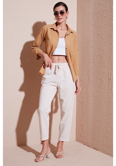 Lela Pamuklu Normal Bel Regular Fit Düz Paça Bayan Pantolon 668Yp42282S4 Taş