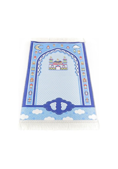Çocuk Seccadesi Sahra - Mavi 45x82 Cm - 110 Gr - Tesbih Hediyeli Çok Renkli