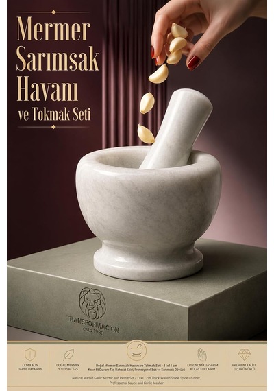 Doğal Mermer Havan Ve Tokmak Seti, 11x11 Cm