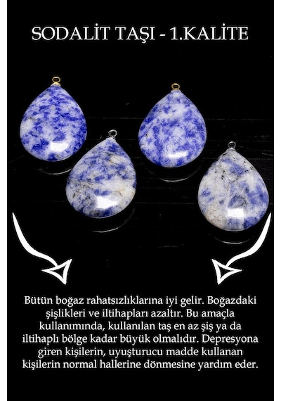 Erilsa Sertifikalı Damla Model Sodalit Taşı Kolye Gümüş Aparatlı Çok Renkli