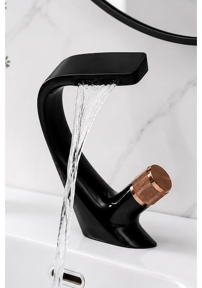 Zen Kısa Lavabo Bataryası Mat Sıyah-rose Mat Siyah