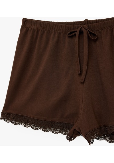 Koton Dantel Detaylı Rahat Kalıp Şort Viskon Pijama Altı Kahverengi 6wlk80016mk Kahve