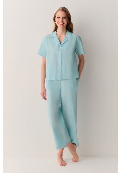 Suwen Minty Gömlek Yaka Pijama Takımı Sh26544660b1141 Yeşil
