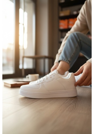 Enoch Bağcıklı Ve Düz Tabanlı Erkek Casual Sneaker Beyaz