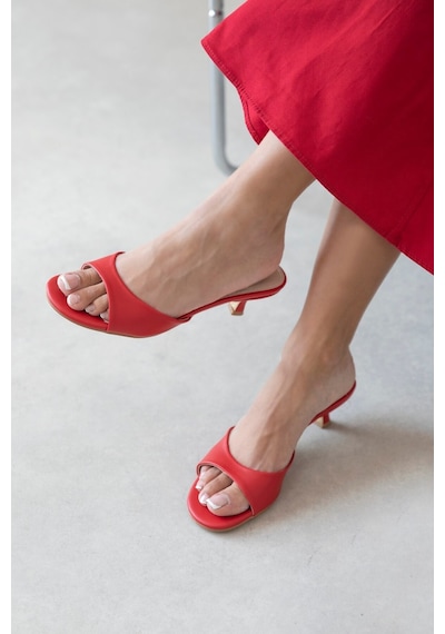 Wolk Shoes Denis Kadın Topuklu Kırışık Deri Sandalet Kırmızı