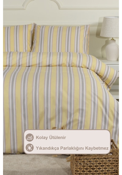 Elart Scatt Nevresim Takımı Çift Kişilik Lastikli Çarşaf 200x220 Cm Ekru Ekru