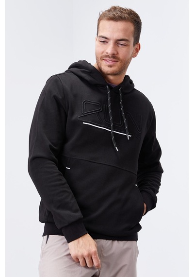 Tommy Life Siyah Yazı Nakışlı Standart Kalıp Kapüşonlu Erkek Sweatshirt - 87887 Siyah