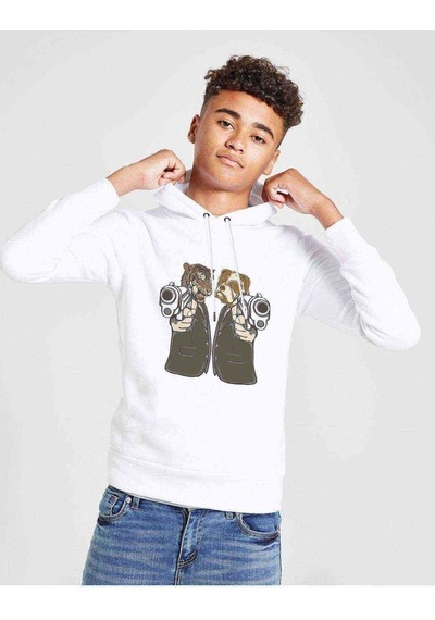 Tshirthane Animal Gangsta Dog And Tiger Mafia Baskılı Unisex Çocuk Sweat Beyaz