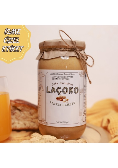 Laçoko Şekersiz Saf Katkısız Fıstık Ezmesi Glutensiz Vegan Doğal Çifte Kavrulmuş Yer Fıstığı Ezmesi Peanut Butter 1 KG