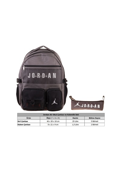 Jordan Air Brooklyn Grey Gri İkili Sırt Çantası Ve Kalemlik Seti - Erkek Çocuk - Setja-q3182c