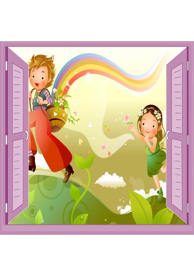 Çocuk Odası Bebek Odası Pencere Poster Duvar Kağıdı Gök Kuşağı