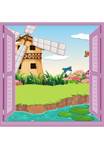 Çocuk Odası Bebek Odası Pencere Poster Duvar Kağıdı Değirmen