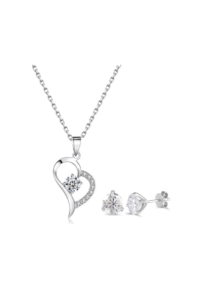 Brezza Lusso Jewelry 925 Ayar Gümüş Zirkon Taşlı Kalp Kadın Kolye Küpe Seti