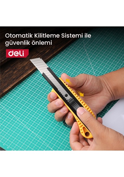Delı Profesyonel Plastik Saplı Sk5 Çelik 18mm Kırılabilir Maket Bıçağı Absgövdeli