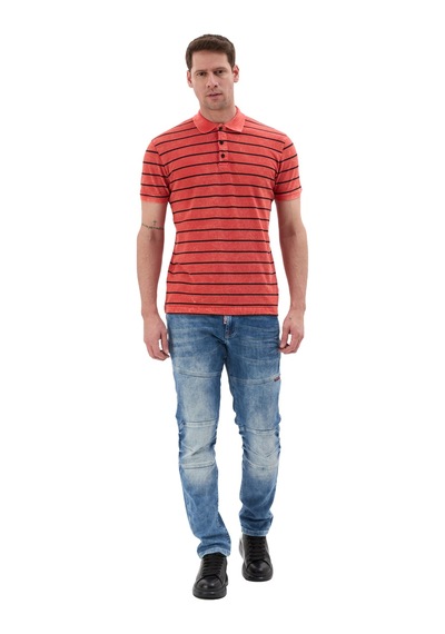 Cipo & Baxx Erkek Çizgili Polo Yaka Basic T-shirt - Ct858 Red