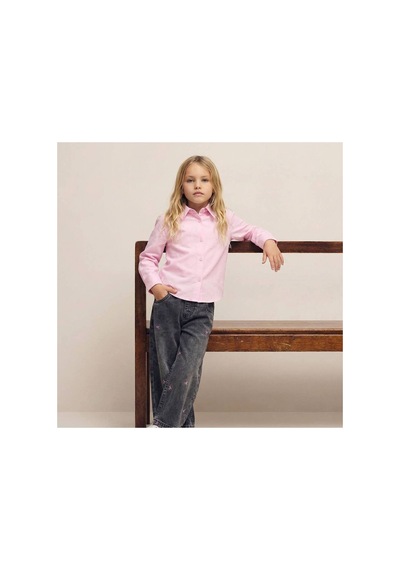 Eray Alp Kids Kız Çocuk Pembe Uzun Kollu Keten Gömlek Günlük Rahat Kombin