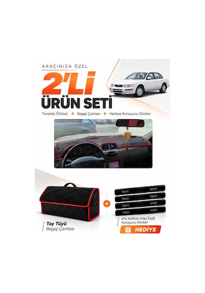 Nissan Maxima A32 1994-1999 Uyumlu Torpido Örtüsü + Tay Tüyü Çanta + Sticker - Siyah Kırmızı