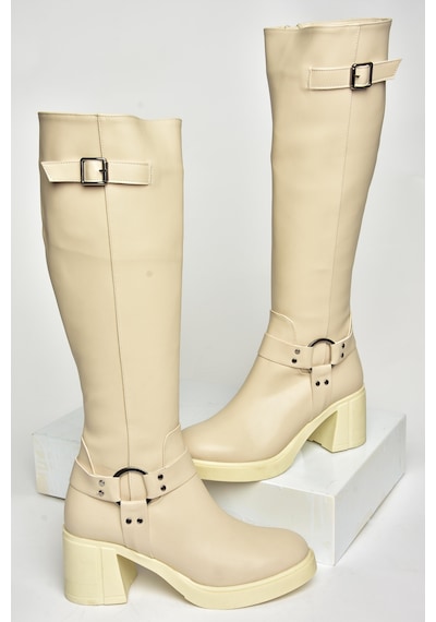 Fox Shoes T282832009 Bej Kalın Topuklu Kadın Çizme Bej