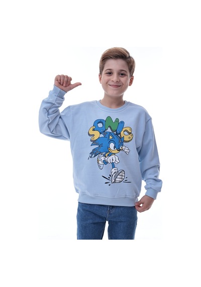 Sonic Baskılı Erkek Çocuk Sweatshirt Gamer Oyun Temalı Rahat Ve Konforlu Mavi
