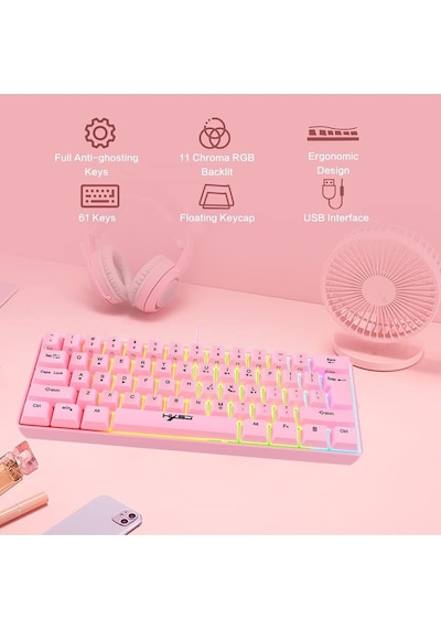 Q60 Blue Switch Mini Rgb Oyun Klavyesi Gaming Mekanik 62 Tuşlu 18 Rgb Led Usb Tip-c Kablosu Pembe1
