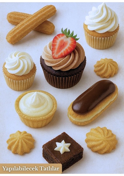 Büyük Boy Krema Duy Seti 5'li Paslanmaz Pasta Cupcake Kurabiye Duyu Çelik Süsleme Başlıkları Set-4 Metalik Gri