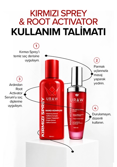 Uraw Güçlü Ve Uzun Saç Bakım Seti Kırmızı Sprey + Root Activator