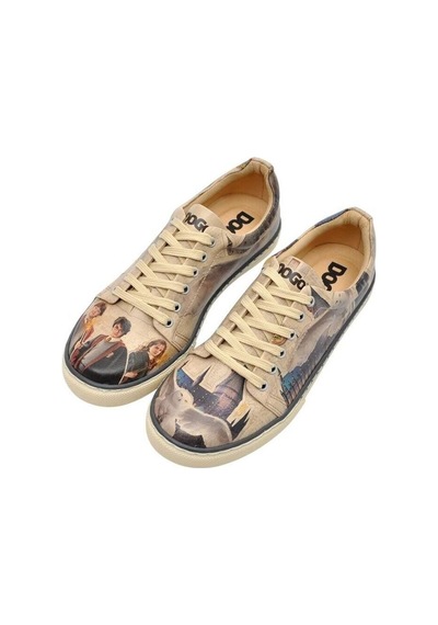 Kadın Vegan Deri Bej Sneakers - Warner Bros Gryffindor Gang Harry Potter Tasarım Çok Renkli