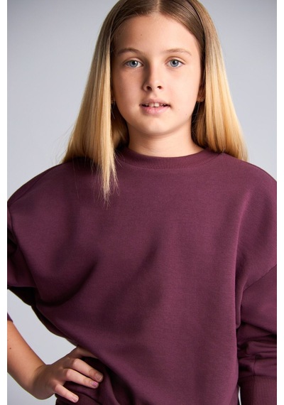 Defacto Bisiklet Yaka Sweatshirt Ve Nervürlü Pantolon 2li Takım Kız Çocuk I3868a826aupr217 Mor-pr217