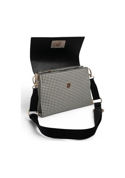 Silver & Polo Silver Polo Siyah - Siyah Kaz Ayağı Ekose Kadın Çapraz Çanta Sp1009
