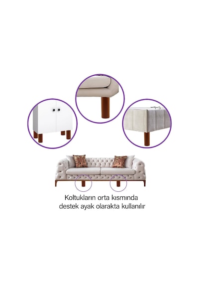 4 Adet Destek Ayağı 12 Cm Kahverengi Ve 4 Adet Düz Ayak Tabanı M8 Civatalı İnce Diş Mobilya Baza Seti