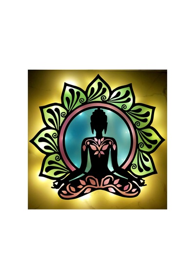 Epoksili Meditasyon Yoga Buda Figürlü Tablo Dekoratif Duvar Dekorlu Gece Lambası Sarı - 757050817 Sarı