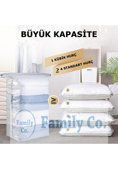 Family Co.3'lü Paket Ekstra Büyük Küp Vakumlu Hurç Saklama Şeffaf