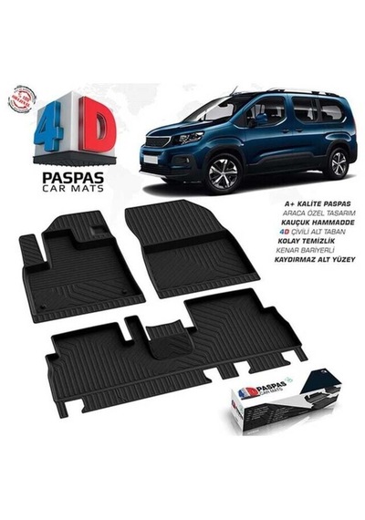 Uyumlu Peugeot Rifter Omsa 4d Havuzlu Kauçuk Paspas 2019 Ve Üstü Siyah