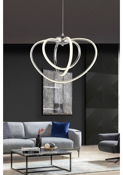 Ld 067 Model Krom 3 Renkli Salon Ve Oturma Odası İçin İdeal Alüminyum Avize, 45x70 Krom