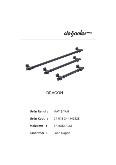 5 Adet Doğanlar Dragon 192 Mm Mobilya Kulp Mat Siyah