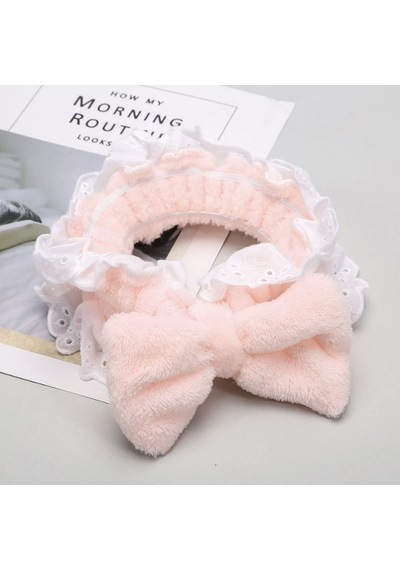 Fırfırlı Peluş Bandana Makyaj Spa Saç Bandı Krem Krem