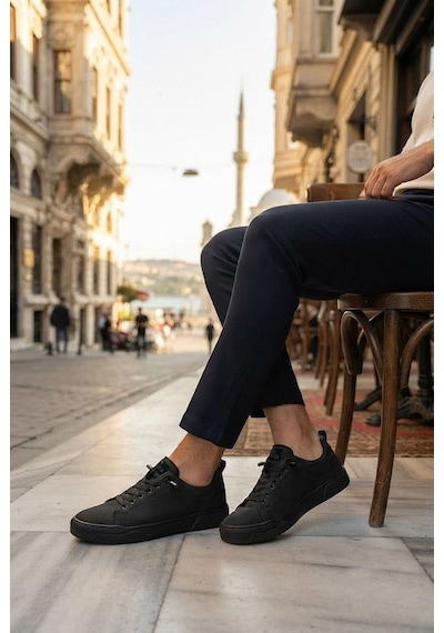 Fort Noka North Rahat Lastik Bağcıklı Sneaker Keten Erkek Ayakkabı Siyah