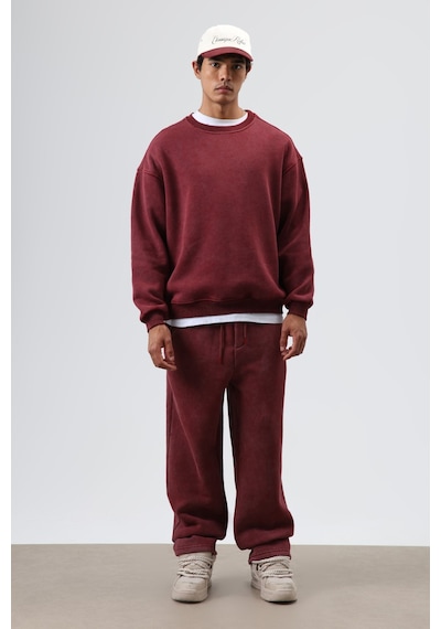Vamos Basic Oversize Yıkamalı Sweatshirt Bordo