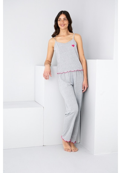 Siyah İnci İp Askılı Örme Pijama Takım 7883 Gri