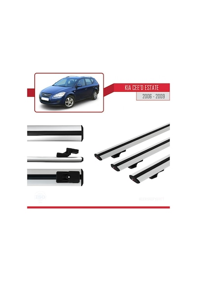 Kia Ceed Sportswagon 2006-2009 Arası İle Uyumlu Basic Model Ara Atkı Tavan Barı Gri 3 Adet