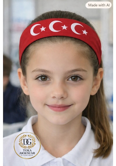 Ay Yıldız Motifli Saç Bantı-kırmızı