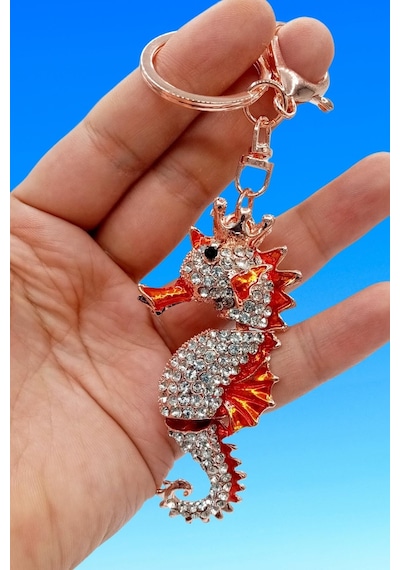 Turuncu Kristal Taşlı Denizatı Anahtarlık